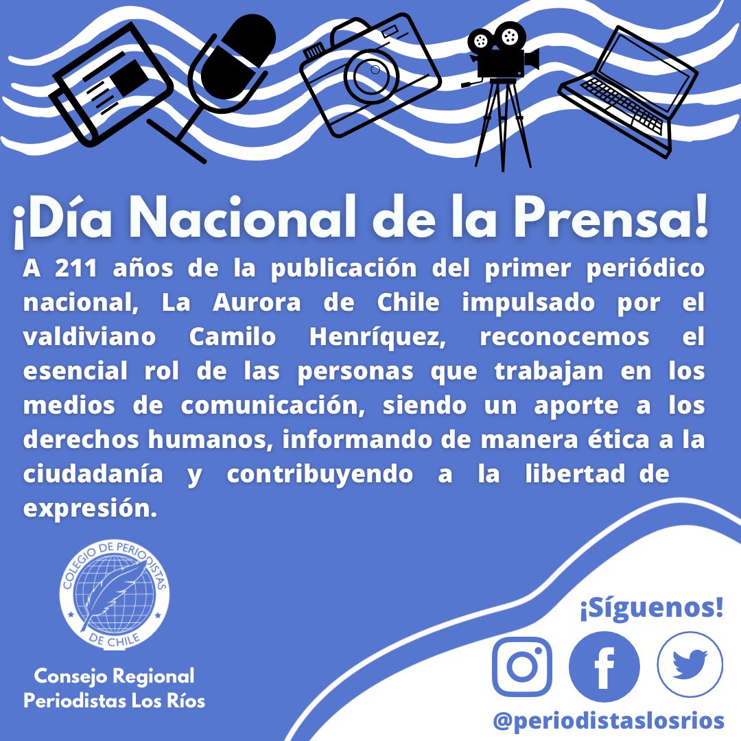 📣¡#DíaNacionaldelaPrensa !
Nuestro reconocimiento a quienes laboran en medios de comunicación regional. Su aporte es esencial para la entrega de información a la ciudadanía, cumpliendo así con un derecho humano fundamental y contribuyendo a la libertad de expresión.
#valdiviacl
