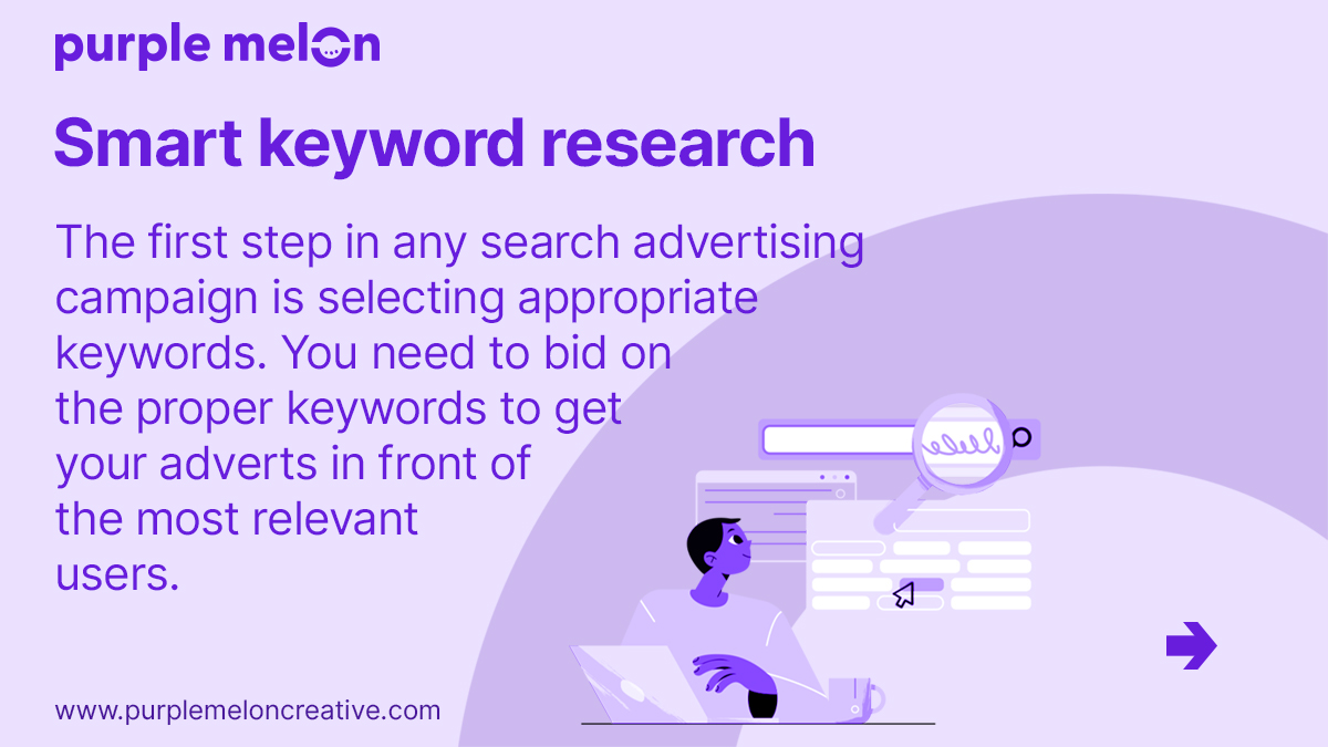 purple_melon's tweet photo. In order to get the most out of your search ads account, it's important to divide up your ad types, and ad sets so they can be customized separately.

Choosing relevant keywords is  necessary when you want to begin a search advertising campaign💡

#purplemelon #businesslogo https://t.co/wTgN5n6UNN