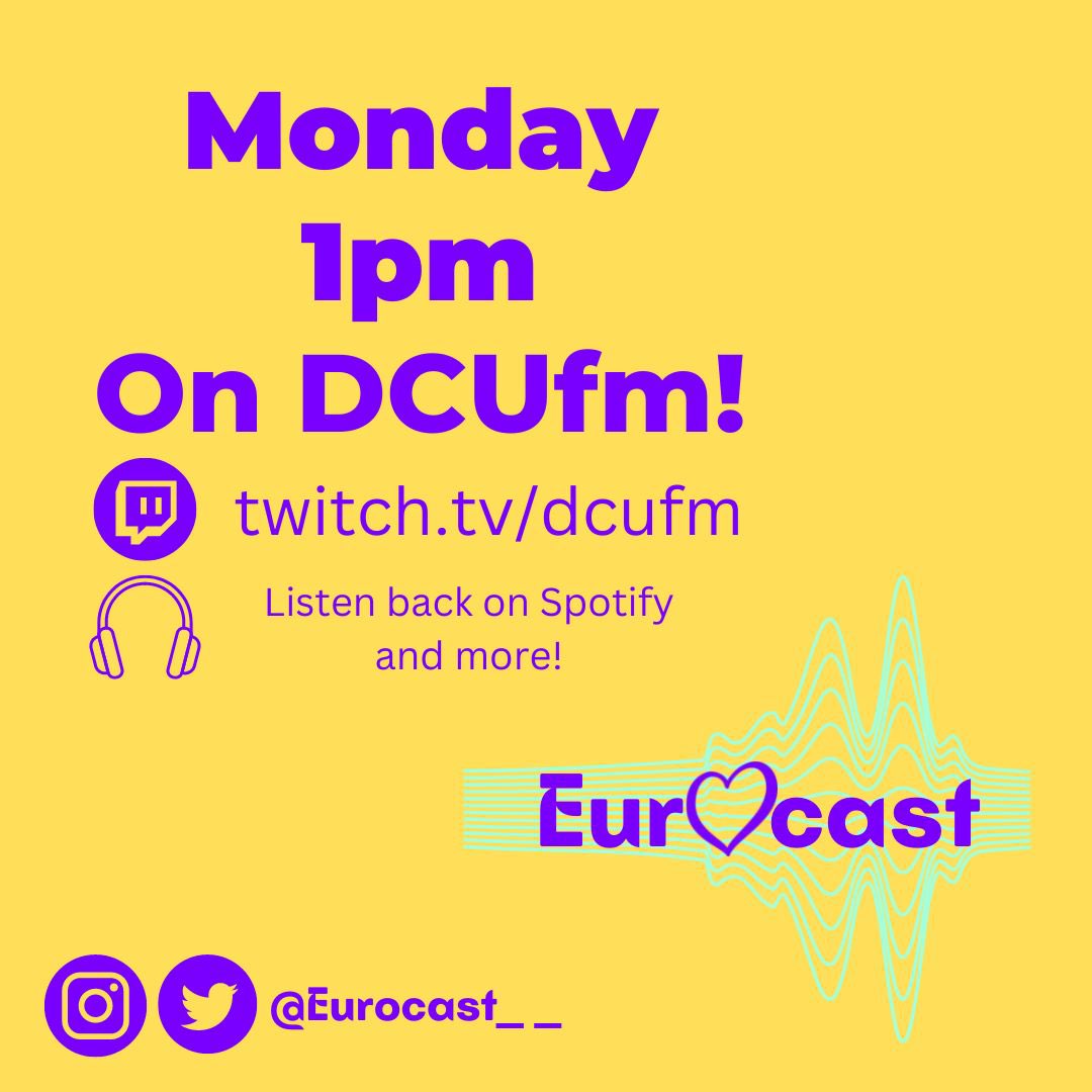 Eurocast__'s tweet photo. Almost an hour to go until Eurocast goes LIVE on @DCUfm ! Tune in on https://t.co/jvLVi7syty at 1pm!! 

#Eurocast #Eurovision https://t.co/6ON8pcuSA9