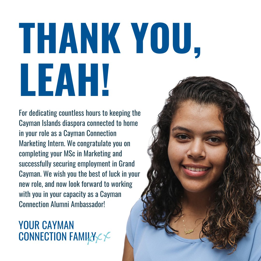 On behalf of the Board and Team at Cayman Connection, we would like to congratulate Leah Archibold on landing full-time position in Grand Cayman!

Best wishes, always.  

#caymanconnection #marketing #team #intern #congratulations #goodluck #caymaniansoverseas #globalcaymanians