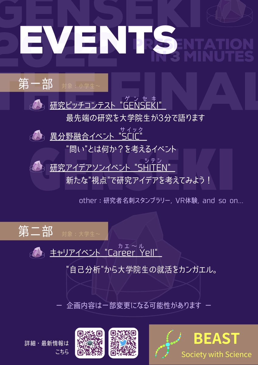 Sci_beast's tweet photo. 【自由な視点・発想で日常の疑問にアプローチせよ】
BEASTのアイデア創出企画SHITENです!
日常を新たな「視点」で見つめ直すとそれが新しい研究の「始点」になるはずだ!という想いから始まったこの企画
皆さんからもらったアイデアを基に新たな研究テーマを考えていきます!
#GENSEKIFINAL #SHITEN https://t.co/z4t6BCfaqY