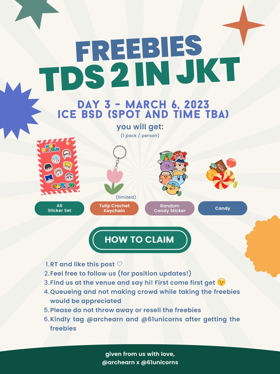 61unicorns's tweet photo. (rt &amp; like are appreciated! ♡)

💚 THE DREAM SHOW 2 in Jakarta
freebies by @archearn x @61unicorns ✨

🗓️ 2023.03.06 (Day 3)
📍 ICE BSD (spot and time tba)

details on pic! 😍
see u at tds 2 in jkt! 🌱

#THEDREAMSHOW2_in_JKT
#TDS2inJAKARTA
#NCTDREAM https://t.co/vrIqnretPO
