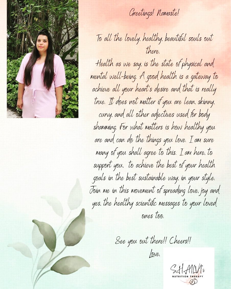shailvi19's tweet photo. Hello Folks,

Shailvi’s Nutrition Therapy is now on Twitter. First things first, my goal here is to help those who reach out for help in creating &amp; shaping a healthy, sustainable lifestyles.
I’ll be delightful, if you join me in this journey and help me create a healthy community https://t.co/BQ3RP6hr52