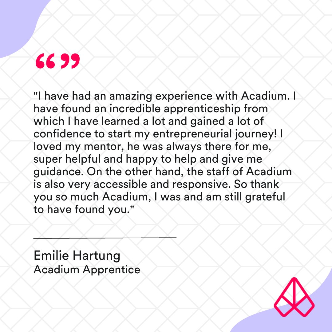 AcadiumOfficial's tweet photo. Thank you, Emilie! Your experience is part of our journey, and we’d like our journey to be as meaningful as we want yours to be.

#Acadium #AcadiumApprenticeship #Apprentice #Acadiumexperience https://t.co/wGiP74bXqz