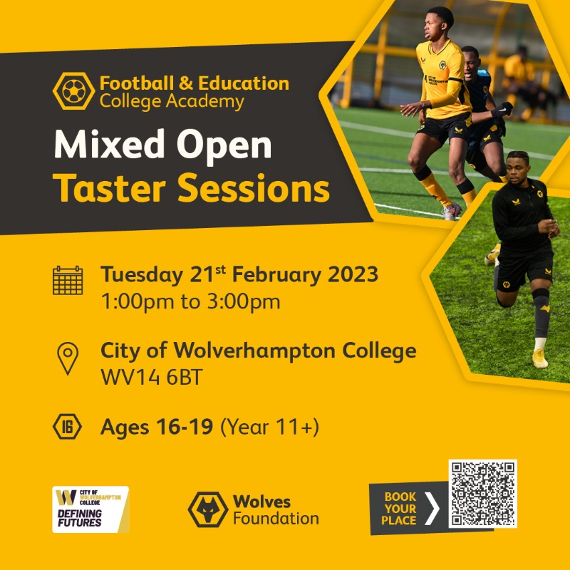 wwfcfoundation's tweet photo. Looking to combine your studies with playing football? β½ @EFLCEFA
Our Football & Education College Academy taster session is π§ππ±π π°πππ€! π¨
Secure your place π @wolvcoll