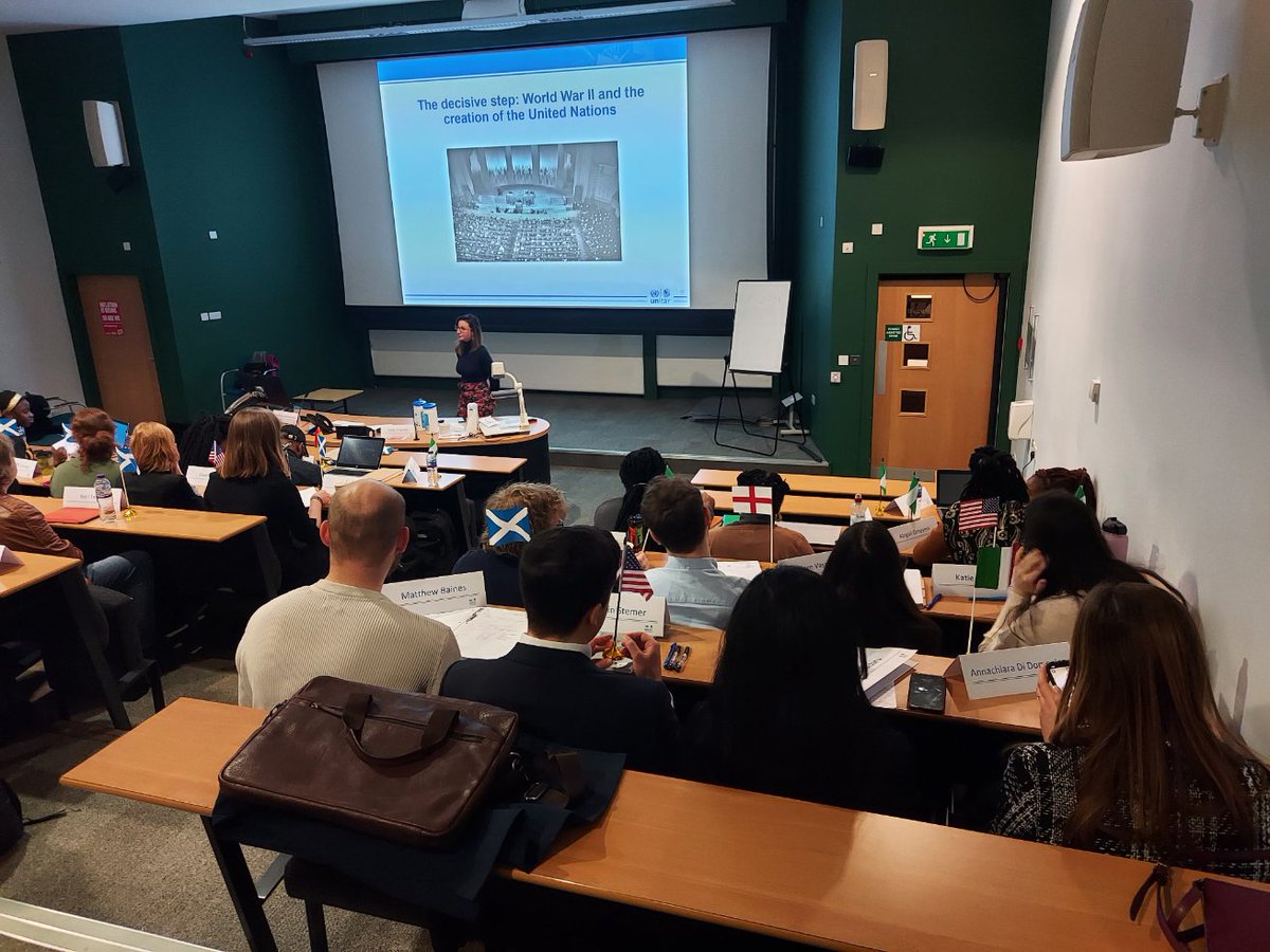 DrDamianEtone's tweet photo. Welcoming our @UNITAR  partners today for an expert session with our MSc #HumanRights &amp; #diplomacy students on the UN system. Exciting session led by @elodietranchez  with our diversed class with students from over 10 countries including 🇲🇹 🇳🇬 🇮🇹 🇨🇲 🇵🇰 🇬🇭 🇺🇸 🇮🇳 🇮🇪 @StirLaw https://t.co/oM0q41hqW8