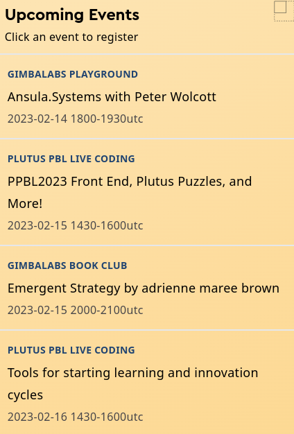 gimbalabs's tweet photo. This week at Gimbalabs:

Details at https://t.co/Pao20PGc0Q https://t.co/IMyssfLhxG