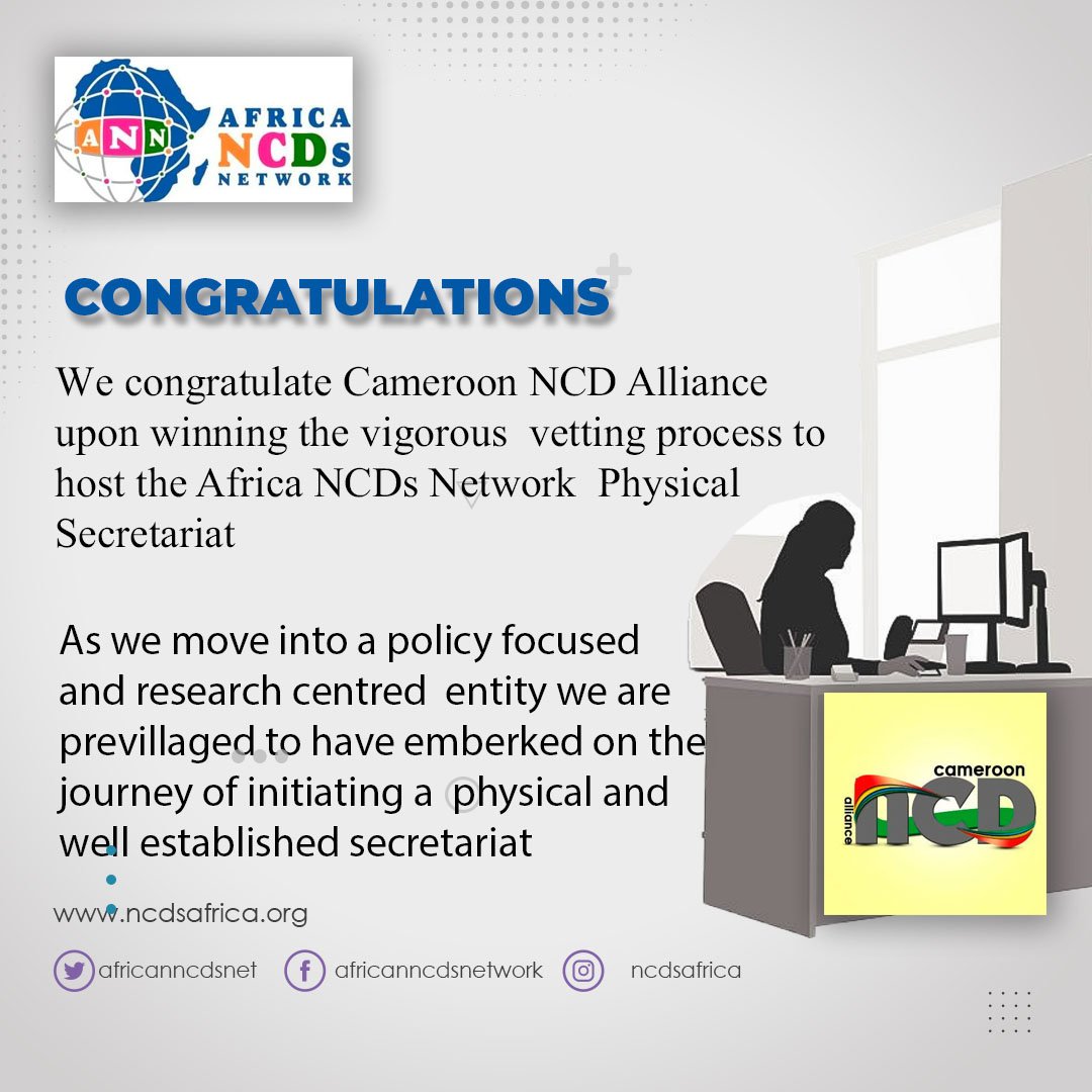 AfricanNCDsNet's tweet photo. Congratulations  Ncd Alliance Cameeroon  @CameroonNCDA @Recdefcameroon for being the first to host the ANN physical Secretariat🎊🎊🎊🎊🎊🎊🎊👏👏💃 @GhanaNcd  @RwandaNCDA @ncdalliance @NCDChild @eancdalliance @NCDAK @WorldDiabetesF https://t.co/zEY6vJP6om