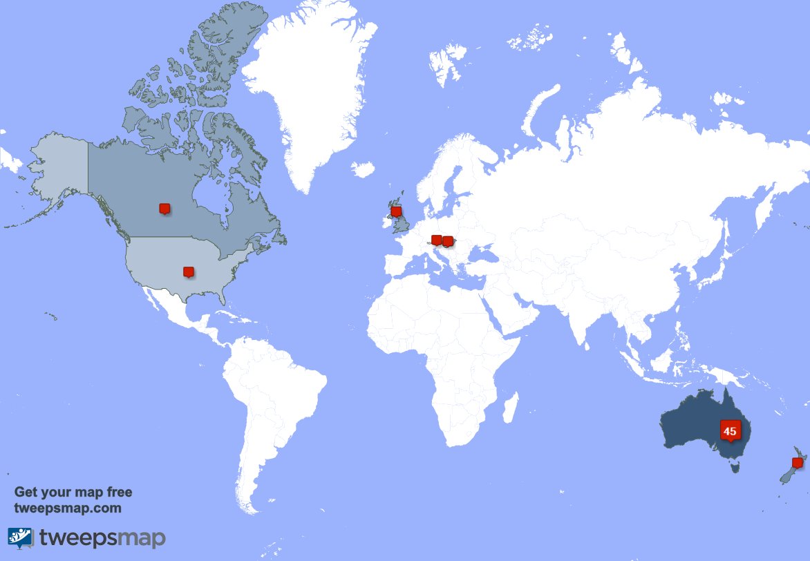 My followers are in Australia(47%), New Zealand(14%)
Get your free map
tweepsmap.com/!lightz4d
