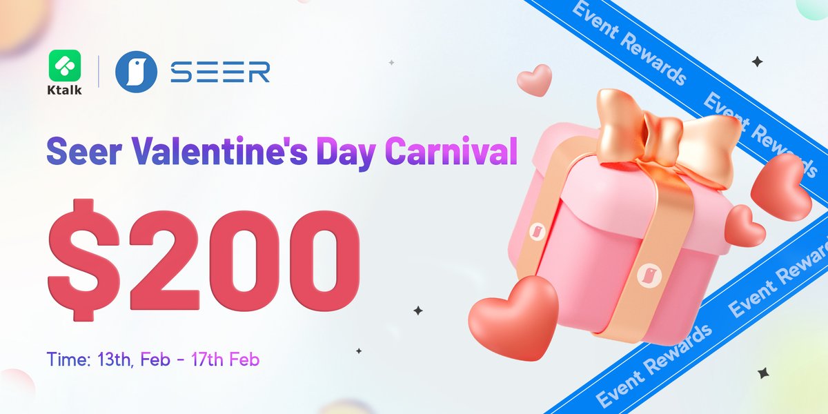 💕Love is in the air! 
Ktalk &amp; SEER #ValentinesDay Carnival!

🗓️13 Feb - 17 Feb
$200 Token reward

✅Join our community in SEER:
to.seer.eco/#/#ktalk:genes…
✅Send a Valentine's Day themed message in our space, screenshot &amp; tweet it, tag <a href="/Ktalk__Official/">Ktalk</a> and <a href="/SeerFoundation/">SEER.web3</a>