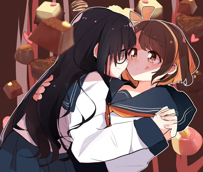 去年バレンタインで描いたやつをカラーにしたやつ#創作百合 #キセツガール 