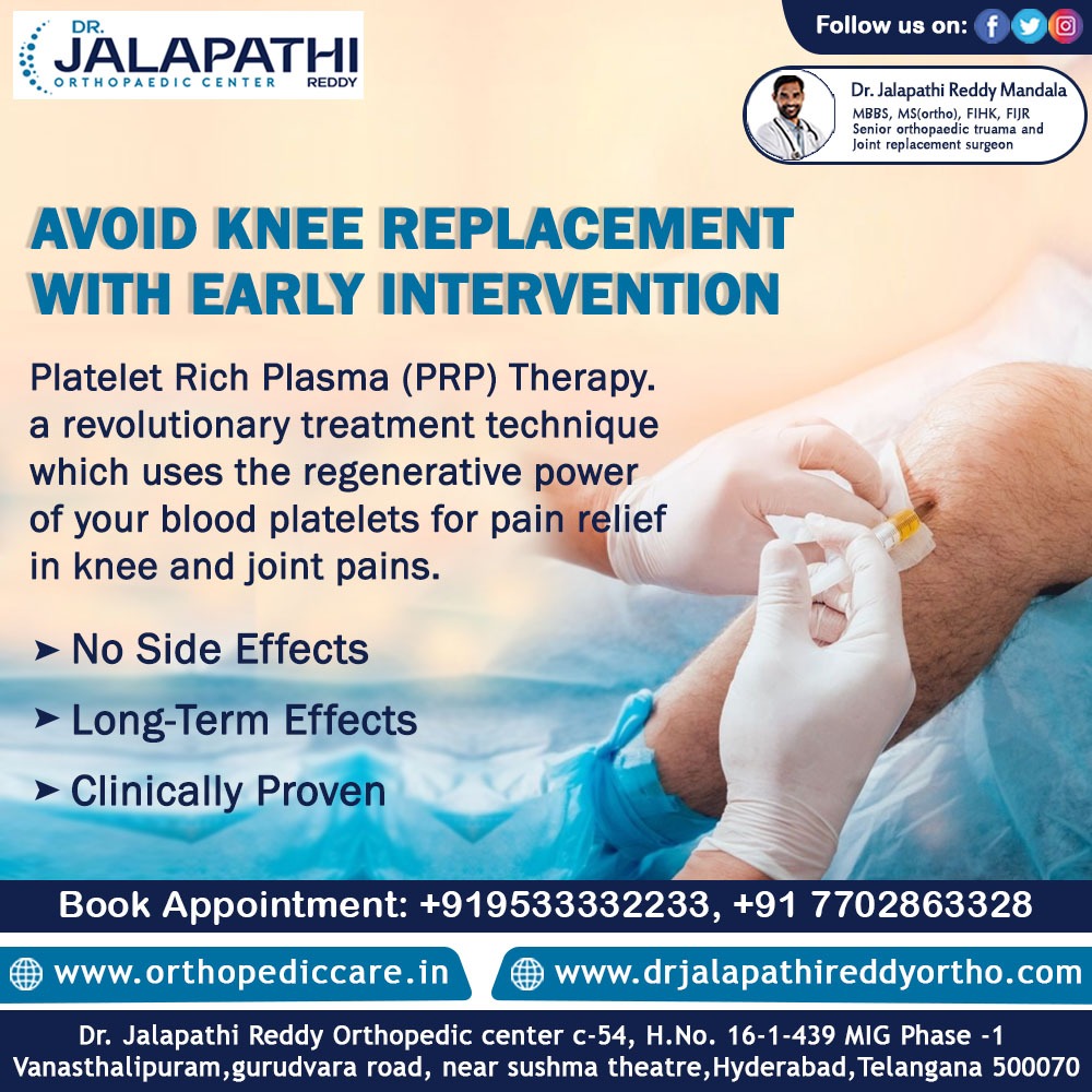 A #revolutionarytreatment technique which uses the regenerative power of your blood platelets for #painrelief in #knee and #jointpains

#DrJalapathiReddy #OrthopedicCentre #Orthopaedicdoctor #OrthopaedicSurgeon  #OrthopaedicSpecialist #orthopaedics #rheumatology #complextrauma