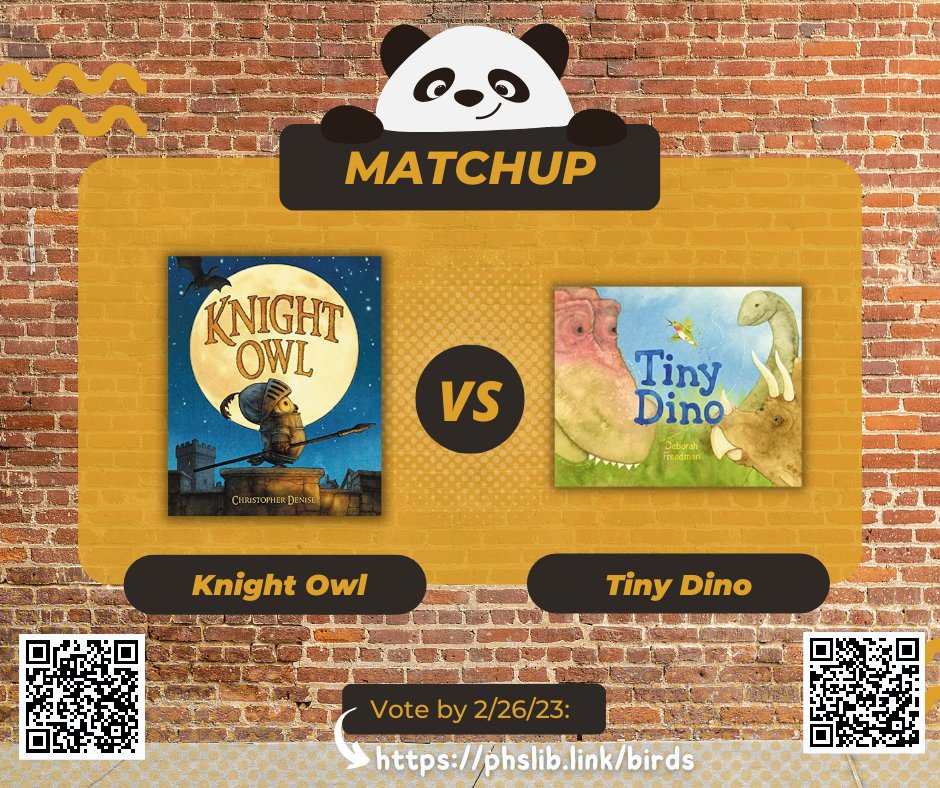 PrimroseLibrary's tweet image. Football season may be over, but book season has just begun! 16 books make up our bracket @Primrose_School. Who will receive the Primrose Paddy Medal? Join us each week for a head-to-head match until the Big Game in June!
1st up: Knight Owl vs. Tiny Dino