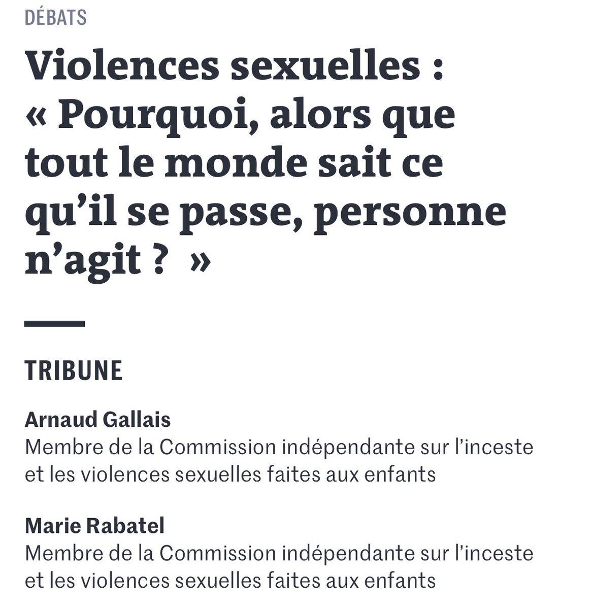 🗞Avec <a href="/rabatel_marie/">Rabatel Marie</a> présidente de <a href="/FemmesAutistes/">AFFA Association Francophone de Femmes Autistes</a> nous signons aujourd’hui cette tribune dans <a href="/lemondefr/">Le Monde</a>

➡️La vulnérabilité particulière des personnes en situation de #handicap aux agressions sexuelles n’est pas suffisamment prise en compte

lemonde.fr/lmdgft/1/NjE2M…