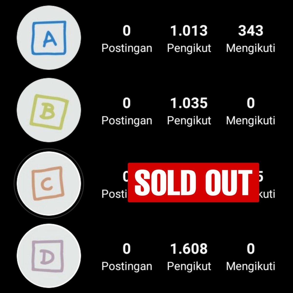 WTS ACC INSTAGRAM 

—♡ akun rl / personal
—♡ followers asli, hasil mutualan
—♡ followers mix, aktif &amp; pasif
—♡ cocok untuk akun FA, BA, RP, dll

Price :
A, B : 30.000
C : 33.000
D : 35.000 
#zonauang