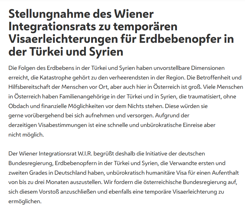 J_Kohlenberger's tweet photo. Stellungnahme des Wiener Integrationsrats zur Erdbebenkatastrophe: Humanitäre Visa für Betroffene, deren Angehörige sie in Österreich aufnehmen & versorgen wollen.
https://t.co/azdelCKvbE https://t.co/w7S4DGlTkX