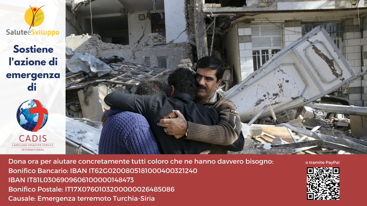 SaluteeSviluppo's tweet photo. Salute e Sviluppo ha deciso di sostenere l'azione di emergenza di @CADISInternati1 a favore dei sopravvissuti del terribile #terremoto che ha sconvolto la #Turchia e la #Siria. Donare ora è assolutamente necessario! Tutte le #info di seguito ⬇️ https://t.co/CB4EnE0vjA