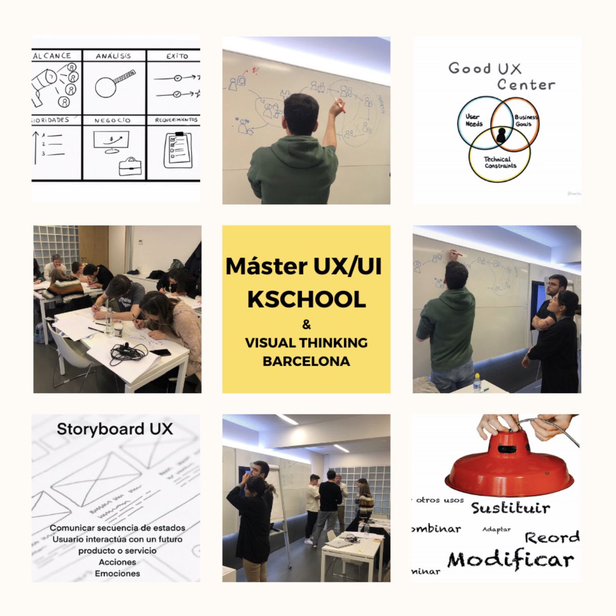 Sesión de #VisualThinking en @kschoolcom edición del 41 master de #UI #UX excelente grupo dónde trabajamos el #Sketchnote #MindMap y #storyboard 

#visualthinkingbarcelona #kschool #UXUI