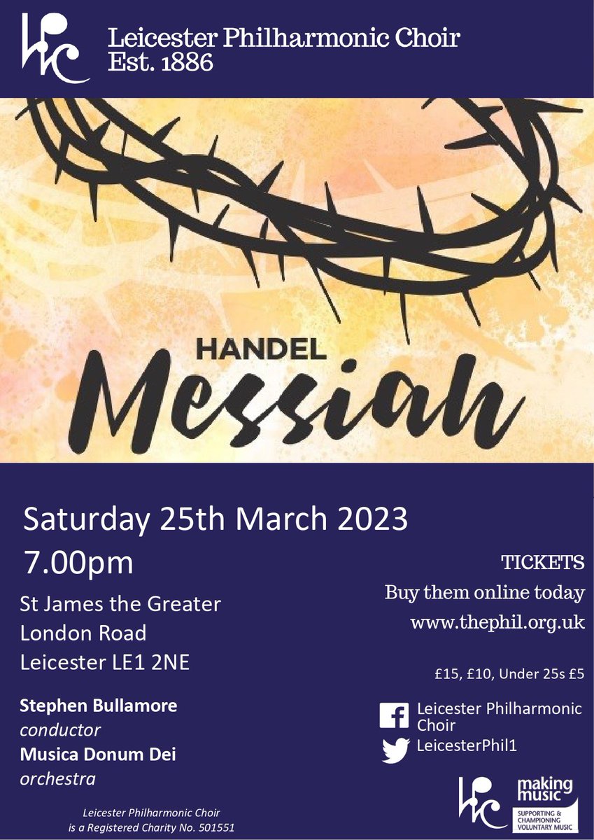 Tickets available for our Messiah concert on 25th March @SJGLeicester at thephil.org.uk/event/messiah-…
Hope to see you there!
