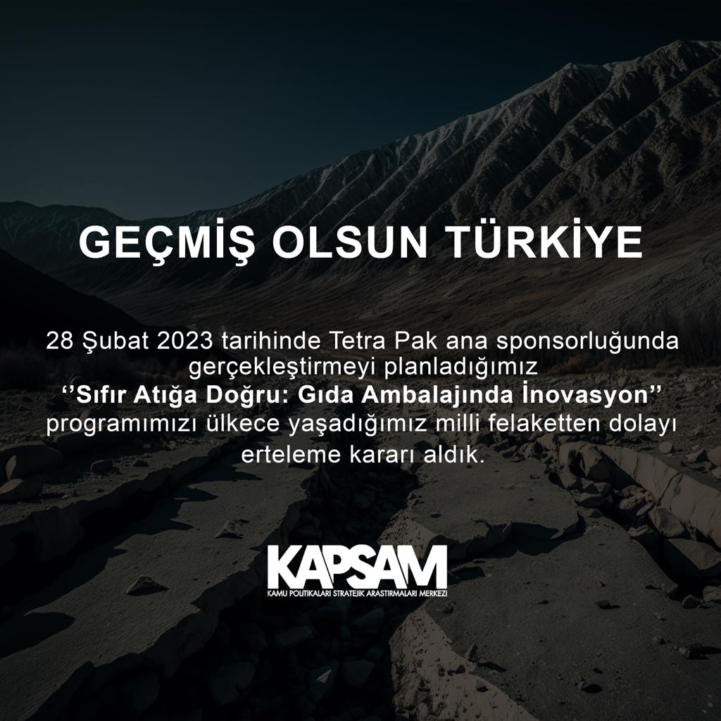 28 Şubat 2023 tarihinde Tetra Pak Türkiye işbirliğiyle gerçekleştirmeyi planladığımız “Sıfır Atığa Doğru: Gıda Ambalajında İnovasyon” programımızı ülkece yaşadığımız milli felaketten dolayı erteleme kararı aldık. 

GEÇMİŞ OLSUN TÜRKİYE.
