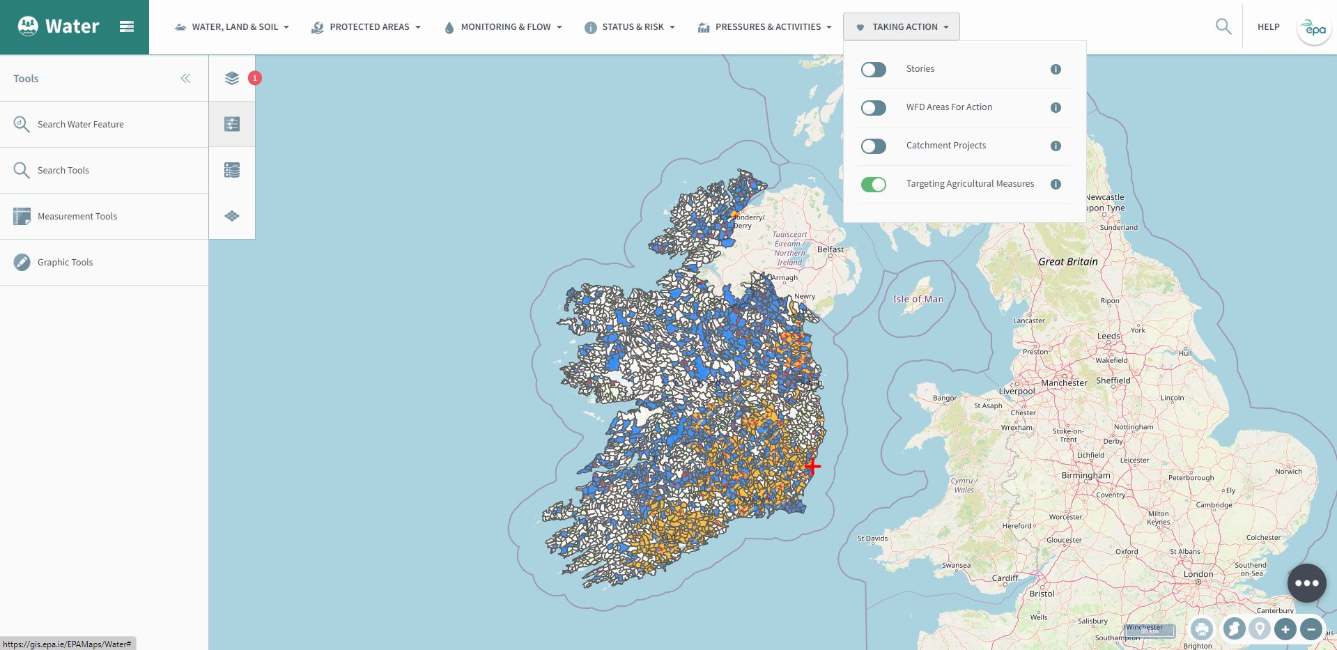 The new 'Targeting Agricultural measures map on catchments.ie and the EPA Water Map