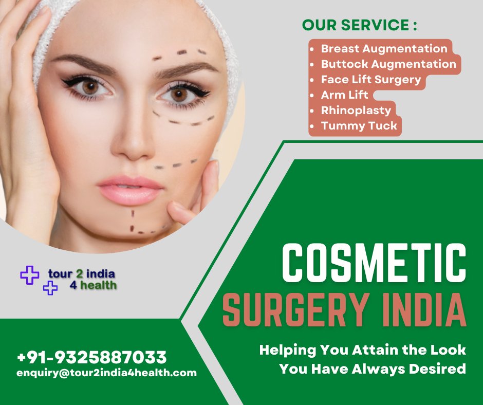 tour2india4hea's tweet photo. #India is one of the most preferred medical destinations for people seeking affordable cosmetic surgery in India with world famed #cosmeticsurgeons...

Call for Appointment : +91-9325887033
Email Us : enquiry@tour2india4health.com
Read On : https://t.co/DozU1YahnS https://t.co/LY330jKDve