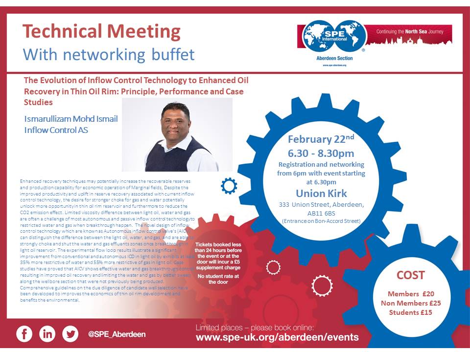 Come and join us for our February evening technical meeting on Wednesday 22nd February with Ismarullizam Mohd Ismail Vice President – Subsurface for InflowControl AS.
Book at lnkd.in/ecVKFghE