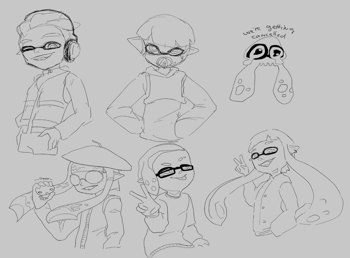 hyomi_sama's tweet photo. *mumbles something about posting splatoon art of my silly band featuring some other peep's OCs* https://t.co/wvH1aWzepe