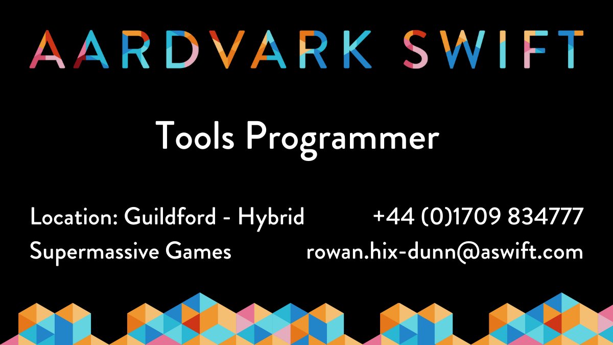 HixRowan's tweet image. Aardvark Swift is supporting Supermassive Games in their search for a talented Tools Programmer to join their Central Tech Team. #JoinTheTeam and work on delivering high-end cinematic games for PC/Console.

#toolsprogrammer #ue4 #gamesindustry