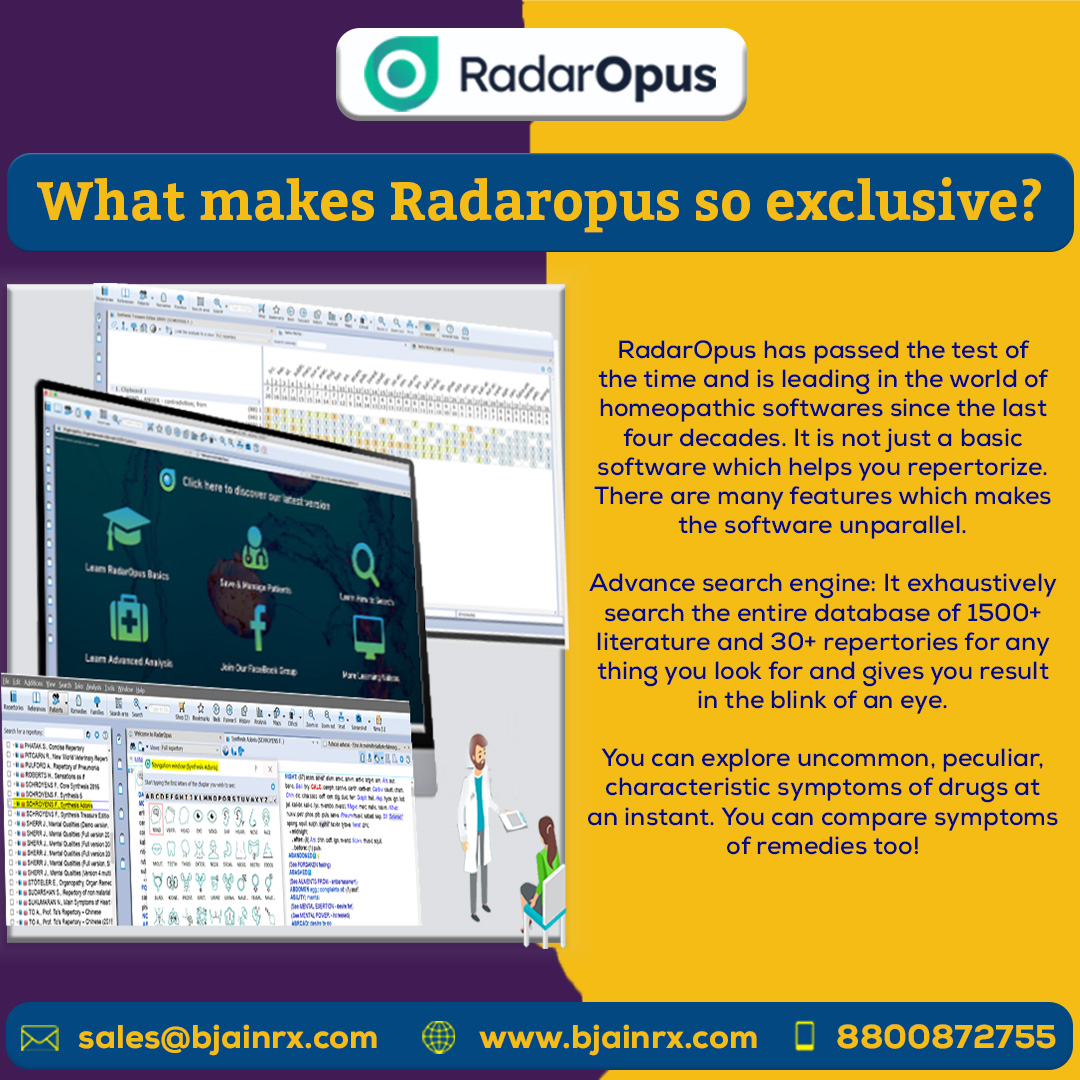 bjainrx's tweet photo. #RadarOpus is the only software with #Synthesis #Adonis, which makes radarOpus so exclusive. 
#materiamedica #radaropus #Homeopathic #Homeopathy #homepath #rubric #Radaropusindia #homeopathysoftware #software #besthomeopathysoftware #radaropussoftware #bjainrx #remedy https://t.co/WfTZs4XSSQ