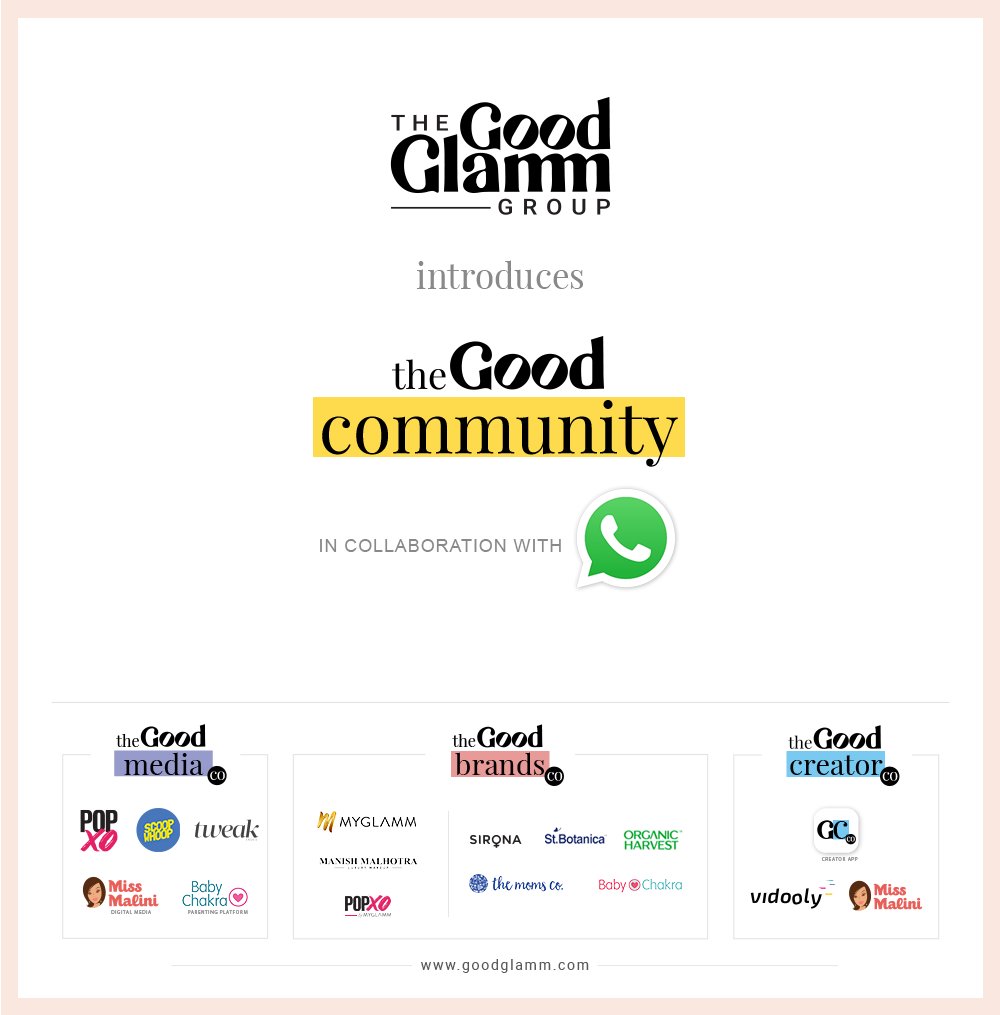 GoodGlammGroup's tweet photo. The Good Glamm Group is thrilled to unveil the Good Community in collaboration with @WhatsApp; aiming to provide a friction-free and engaging experience to our users.
.
#GoodGlammGroup #GoodGlammUpdate #TheGoodCommunity #GlammFam https://t.co/FZE1uLQIw3