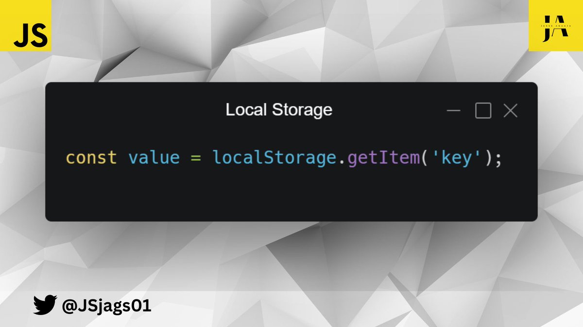 JSjags01's tweet image. 7/10

To retrieve the stored data, you can use the getItem method:

#webdevelopment #Localstorage #Sessionstorage