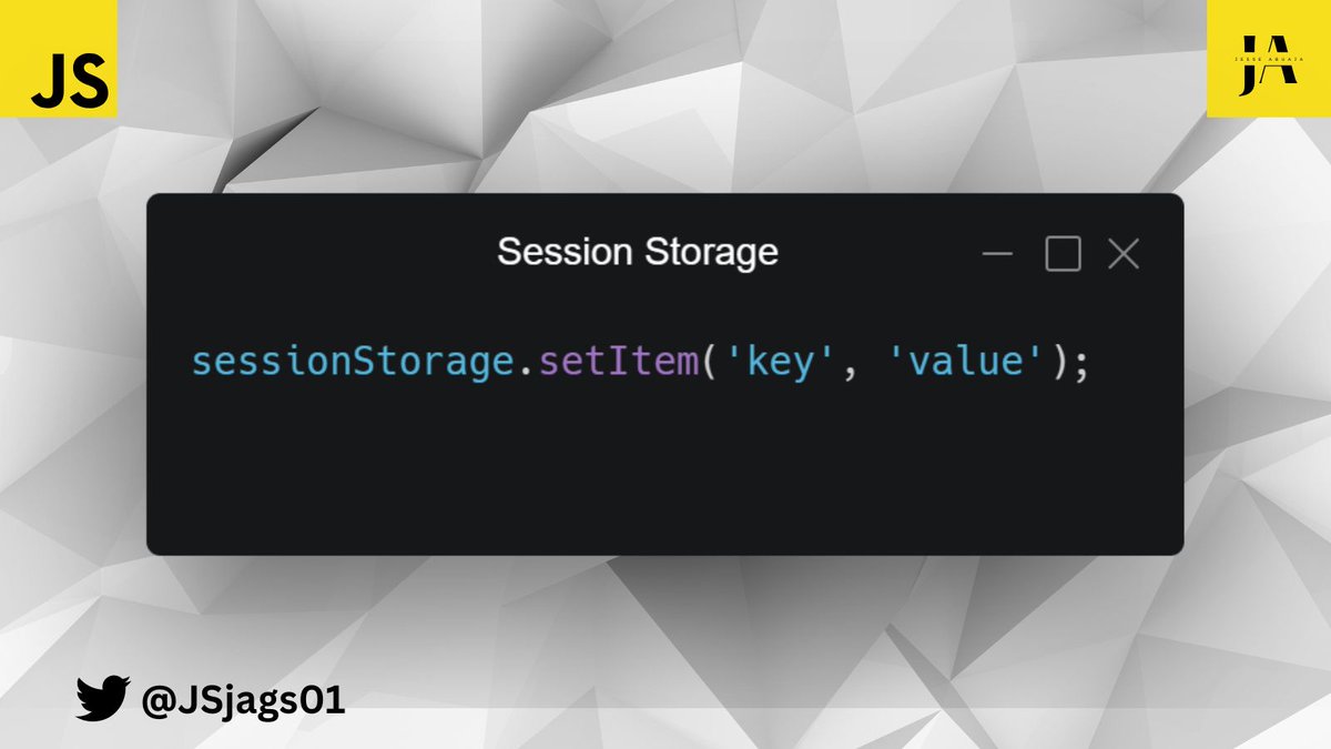 JSjags01's tweet image. 8/10

Similarly, to store a key-value pair in SessionStorage, you can use the setItem method:

#webdevelopment #Localstorage #Sessionstorage