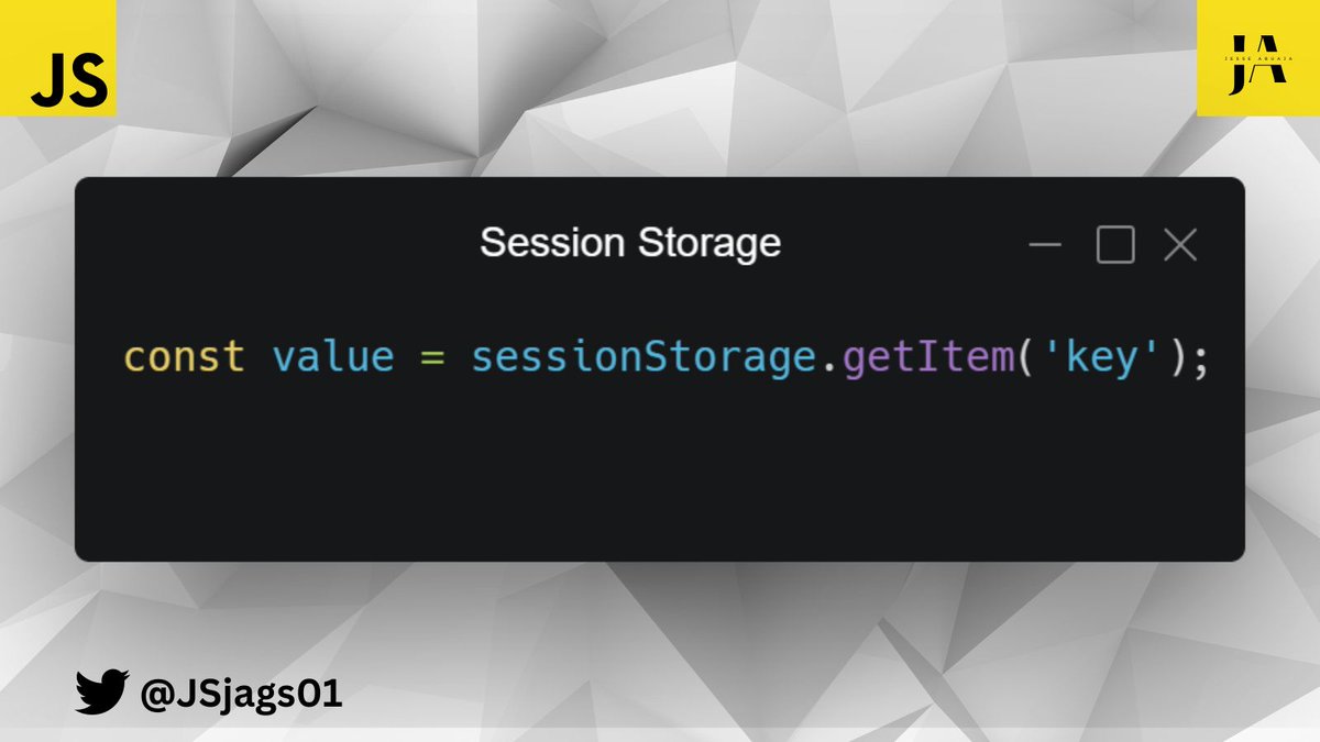JSjags01's tweet image. 9/10

And to retrieve the stored data, you can use the getItem method:

#webdevelopment #Localstorage #Sessionstorage
