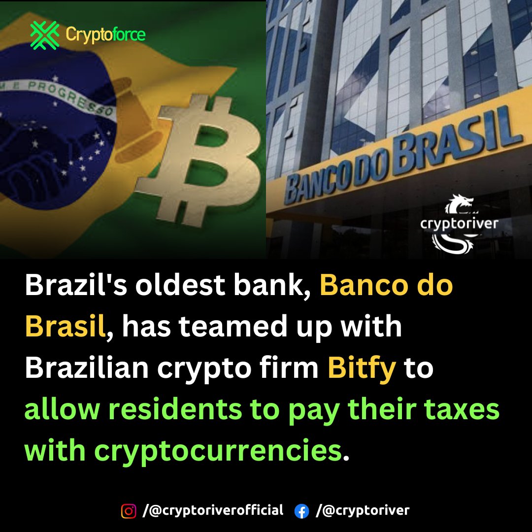impritamkrdas's tweet photo. The bank will act as a collection partner for Bitfy, providing convenience to customers and expanding access to the digital asset ecosystem.
@cryptoforcex #brazil #tax #bank #bitfy
#bancodobrasil #cryptoforce #cryptoriver #cryptoforcedragons #cryptocurrency #cryptocurrencynews https://t.co/Agyyh500xI