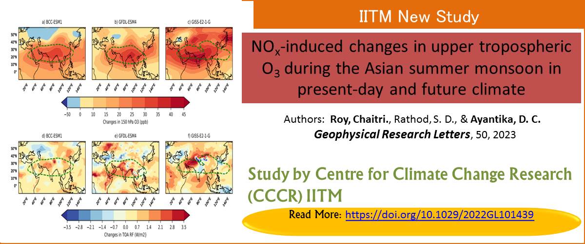 iitmpune's tweet photo. IITM New Study by CCCR:
NOx-induced changes in upper tropospheric Ozone during the Asian #summer #monsoon in present-day and future #climate 
@RoyChaitri et. al, #GRL 2023
Read full: https://t.co/Rpq3qUQphD
@iitmpune @moesgoi @Ravi_MoES @gopiye https://t.co/18G1Hv5TtM