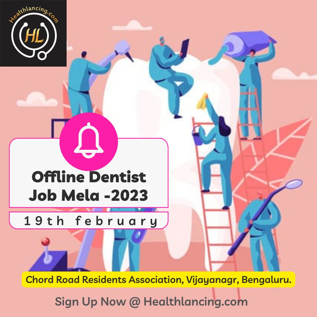 Sign up today to attend our exclusive hiring event for Dentists!!! 
Reserve your slot now  👉 healthlancing.com/job-mela    
#dentists #healthlancer #consultants #interns #jobmela #bengaluru #hiringevent #offline #dentisthiring #startups #dentalclinics #dentalhospitals