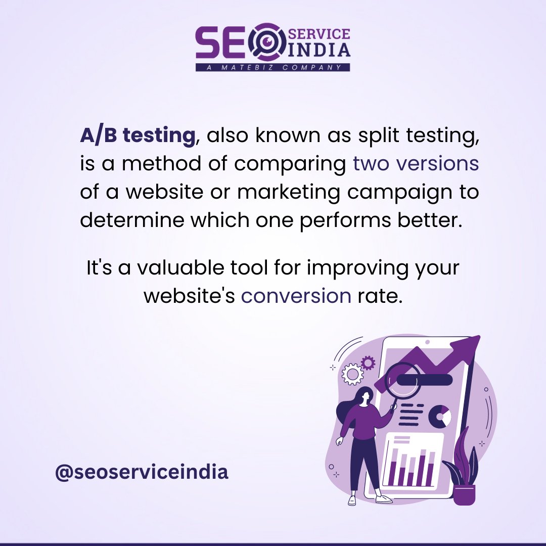 seoservice07's tweet photo. A/B testing, also known as split testing, is a method of comparing two versions of a website or marketing campaign to determine which one performs better. It's a valuable tool for improving your website's conversion rate.
#seoserviceindia #seoservice #abtesting #seoabtesting https://t.co/u8fUCWcXnS