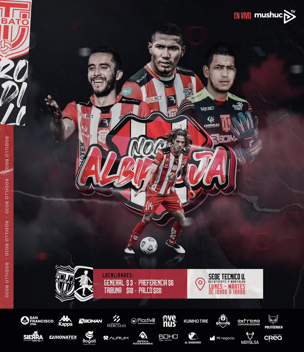 TecnicoUOficial's tweet photo. #NocheAlbirroja ⚪️2️⃣0️⃣2️⃣3️⃣🔴

📍HOY Adquiere tus entradas en las Oficinas del Club (Rocafuerte y Montalvo)
⏱️ 10:00 a 18:00 horas.

Localidades:
🎟General $3
🎟Preferencia $6
🎟Tribuna $10
🎟Palco $20

💳Hinchas #RodilloCard Ingreso presentando su tarjeta.

#TécnicoPresente https://t.co/wQb8WHMOPe