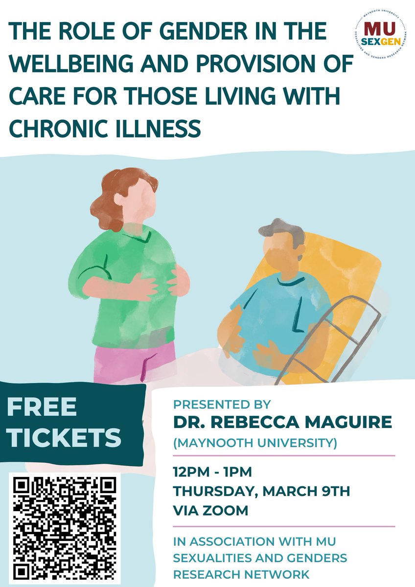 MUSexGen's tweet photo. We are delighted to announce that we'll be hosting a talk by @RebeccaMaguire entitled "The Role of Gender in the Wellbeing and Provision of Care for those Living with Chronic Illness" 

💻 via Zoom
📅 12 noon | Thursday, March 9th

FREE tickets: https://t.co/B48lUWnoFJ https://t.co/CJOgAjmJrs