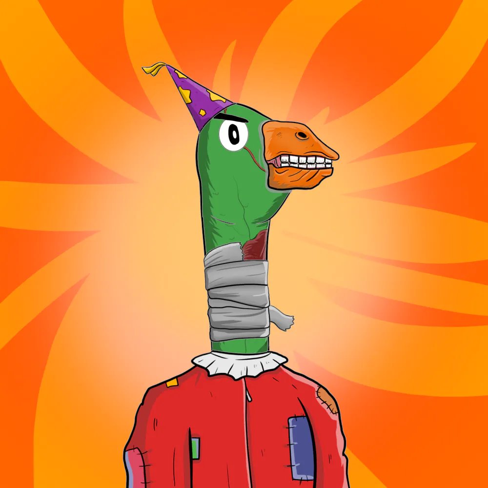 The zombie #SeriousGoose staggered around the park, grinning and with an otherworldly look about him. He was wearing a joker #sui t, complete with a birthday hat and duct tape around his neck. People gave him a wide berth, scared of what he might do.

#SuiNFTs #NFTCommunity