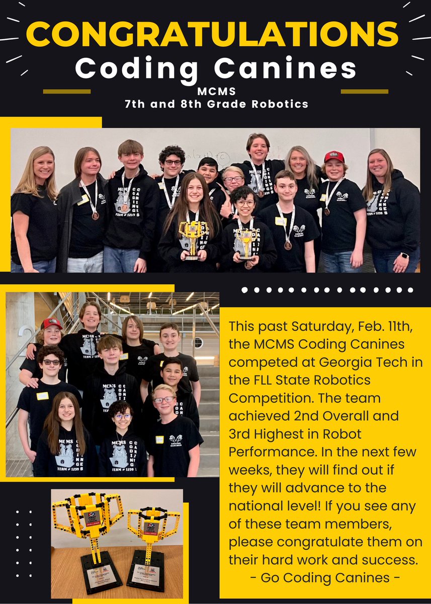 mcms_tech_engr's tweet photo. 2nd at State! Go Coding Canines! https://t.co/DUFKBYyzU3