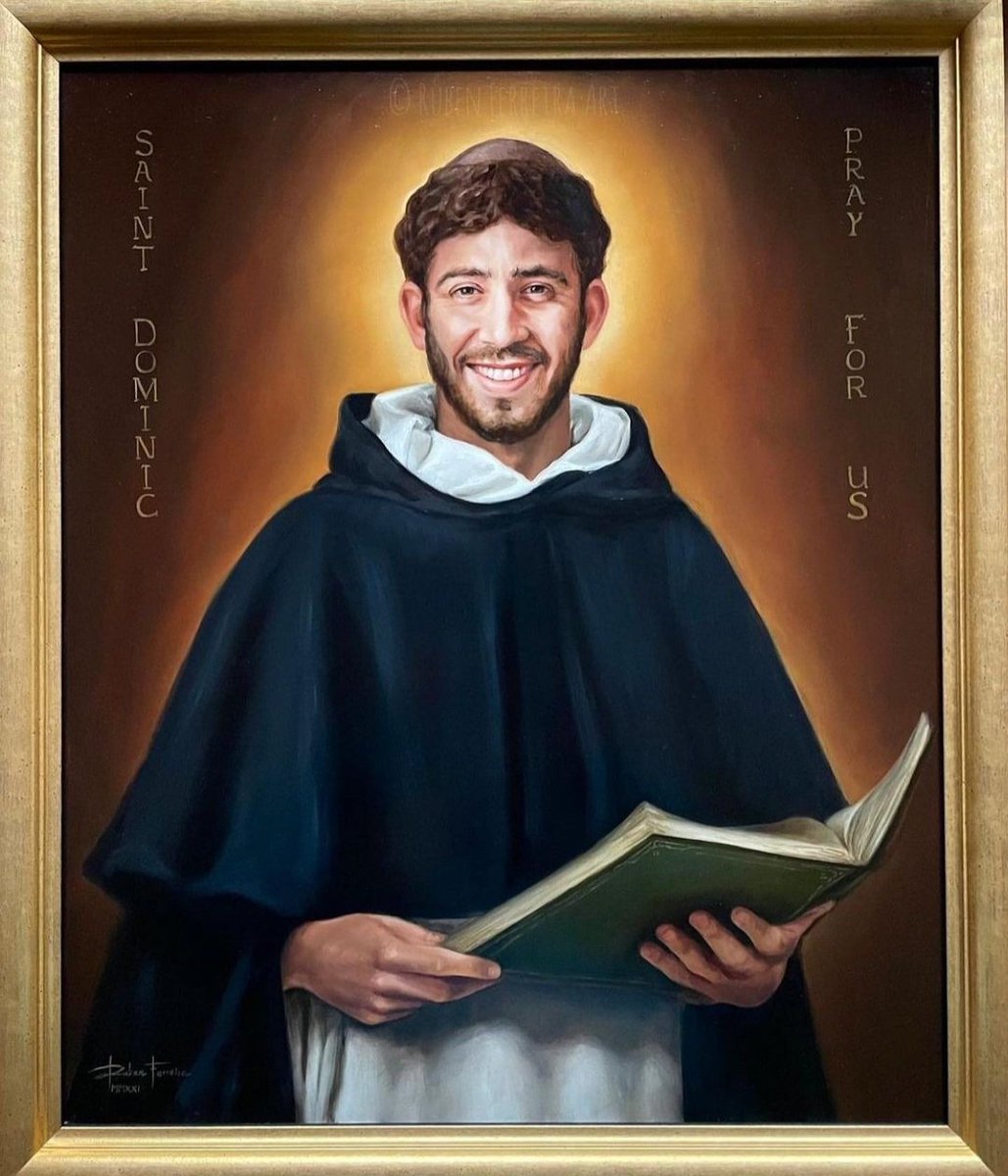 RubenF_Artist's tweet photo. From sketch to final result. Saint Dominic. Oil on canvas. 

This painting is in Saint Thomas Aquinas’s Church in New Hampshire, USA. 

A Saint known by his contemporaries as happy and joyful but never portrayed like that through centuries of sacred art. Time for a change. https://t.co/SVTiMymAVc
