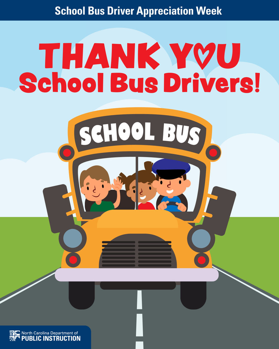 It's Love the Bus Month and this week we're celebrating School Bus Driver Appreciation Week through Feb. 17! Thank you to our school bus drivers who commit their time, energy and love to safely transporting NC's public schools students every day! We appreciate you! ❤️🥰 🚌