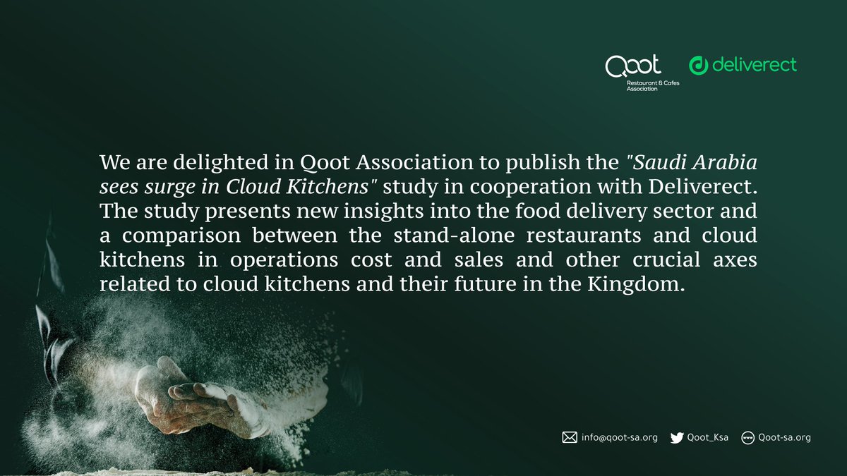 Qoot_KSA's tweet photo. The Restaurants and Cafes Association #Qoot invites you to browse the results of the “Saudi Arabia sees surge in Cloud Kitchens” study with Deliverect cooperation via link:
https://t.co/aHX4m9CTGc https://t.co/fY1XfzqFCI
