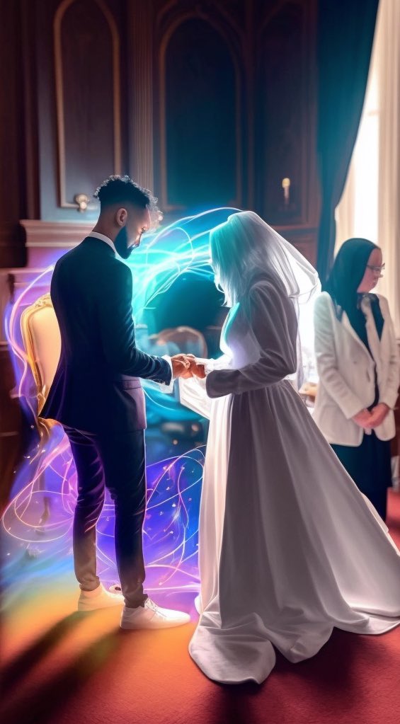 Midjourney_FR's tweet photo. iA x Magical Wedding 🤵🏽✨👰🏽‍♀️

#iA #Ai #AIArt #midjourney #midjourneyAi #midjourneyV4 #midjourneyart #midjourneyartwork #Art #PP #Wallpaper #wedding #magic https://t.co/z9uoBNNJh3