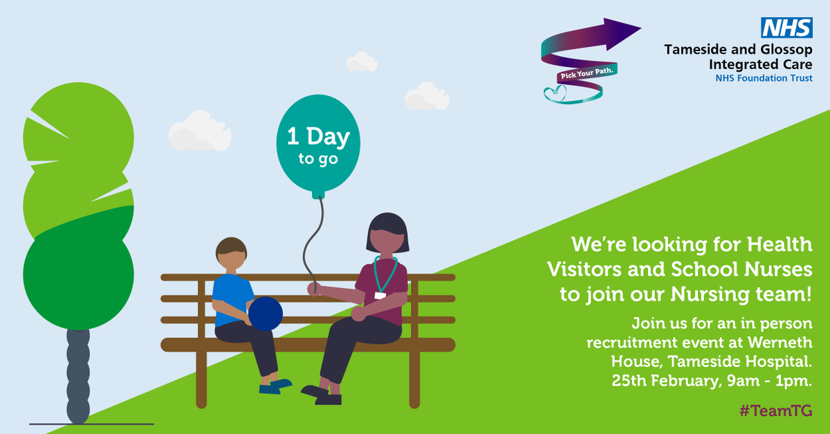 We're seeking Band 6 Health Visitors to support babies, children, and families in our nine districts. 

Come along to our in-person event  tomorrow,  the 25th of February from 9:00-13:00 at Tameside Hospital, Werneth House 🏥

Enquire now ➡️ just-r.com/tameside-and-g…

#pickyourpath