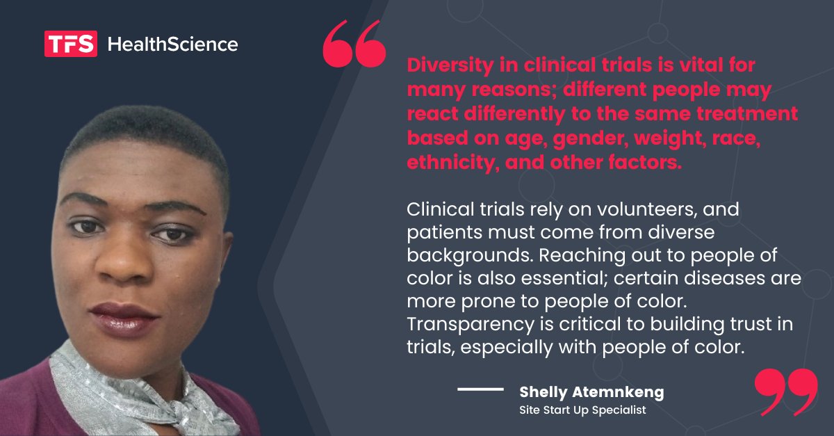 TFSCRO's tweet photo. As we celebrate #BlackHistoryMonth, we must recognize the need for diversity in clinical trials, or health inequalities will persist. Hear Shelly from the #TFSTeam share how diversity plays a critical role in a #clinicaltrial. #WomeninScience #DiversityandInclusion https://t.co/ahAwWSCegD