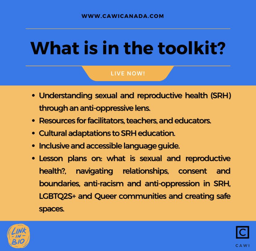 CAWI_CA's tweet photo. Exciting News! 🥳🎉 We are so proud to announce that our Sexual and
Reproductive Health Education
Toolkit is now live on our website!
This project has been more than a year in the making! #sexualandreproductivehealth #immigrantcommunities #antioppression https://t.co/ZtqOuC7gUP