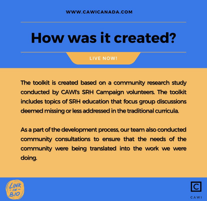 CAWI_CA's tweet photo. Exciting News! 🥳🎉 We are so proud to announce that our Sexual and
Reproductive Health Education
Toolkit is now live on our website!
This project has been more than a year in the making! #sexualandreproductivehealth #immigrantcommunities #antioppression https://t.co/ZtqOuC7gUP